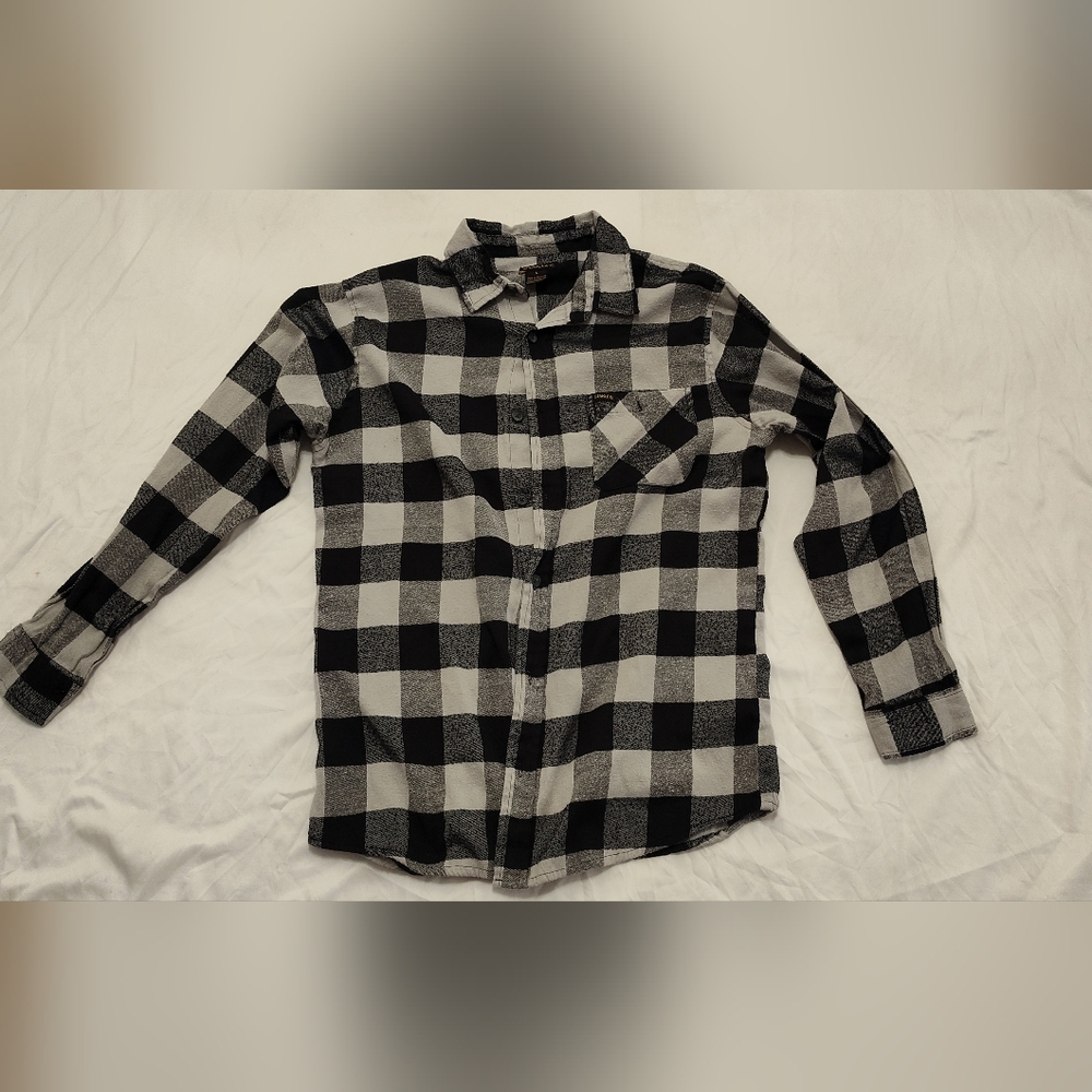 STANLEY Shirt Long Sleeve Button Down Black / White Plaid Casual Men Adult Sz L